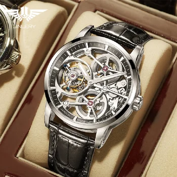 Новые часы Tourbillon с девятипозиционным ручным заводом для мужчин, мужские часы Skeleton, роскошные часы из кожи, новинка 2023 года, прямая поставка