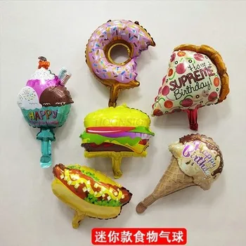 Новый Гамбургер, картофель фри, пицца, пончики, мороженое, попкорн, рожковый торт, праздничный воздушный шар
