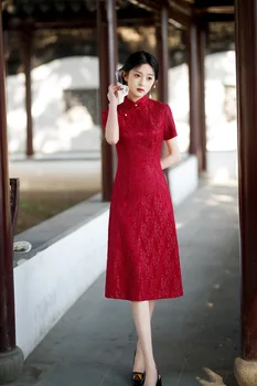Новый красный шнурок соединение невесты тосты cheongsam платье спина к спине свадебный банкет платье cheongsam платье