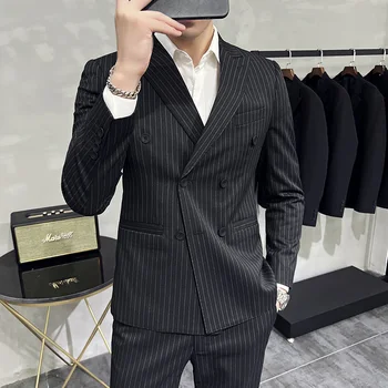 Новый мужской высококачественный костюм (костюм + жилет + брюки) модного бренда корейской версии Britsh solid color busness suit three peces