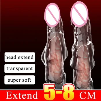 Новый рукав для пениса, Многоразовые презервативы, Задерживающие эякуляцию, Прозрачные секс-игрушки для увеличения пениса для мужчин, удлинитель рукава для члена 5-8 см