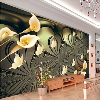 Обои beibehang на заказ обои для гостиной фрески золотой свет лилия бабочка фон для украшения гостиной спальни