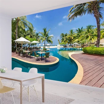 обои wellyu papel de parede на заказ, красивое морское побережье, голубое небо, пейзаж кокосовой пальмы, фоновая стена гостиной