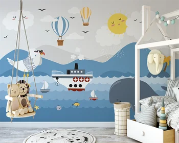 Обои для интерьера детской комнаты beibehang Custom papel de parede 3d в скандинавском стиле, расписанные вручную синим рисунком в морском стиле
