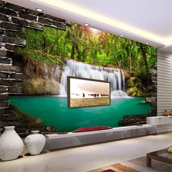 обои на заказ beibehang 3d фреска мода кирпичная стена водный пейзаж 3D ТВ фон обои домашний декор papel de parede