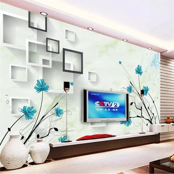обои на заказ beibehang, 3d фрески, современный минималистский цветочный рисунок, обои для телевизора, голубая цветочная фреска, 3D обои