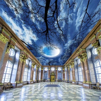 Обои на заказ потолок 3d красивая луна звездное небо дерево лес небо зенит фреска потолочная живопись papel de parede 3d фотообои