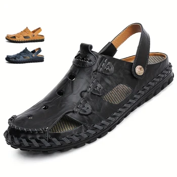 Обувь ручной работы на двухслойной резиновой подошве из воловьей кожи, сшитые мужские сандалии baotou