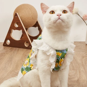 Одежда для кошек, весна-лето, тонкие юбки, Удобное платье-слинг с подсолнухом, одежда для домашних животных