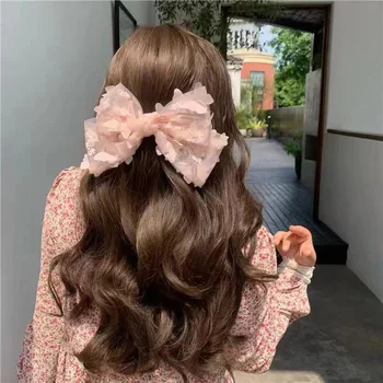 Однотонная заколка для волос с кружевным бантом для девочек в Корейском стиле, модная заколка-бабочка, пружинная заколка из сплава, Женская шпилька, Аксессуары для волос