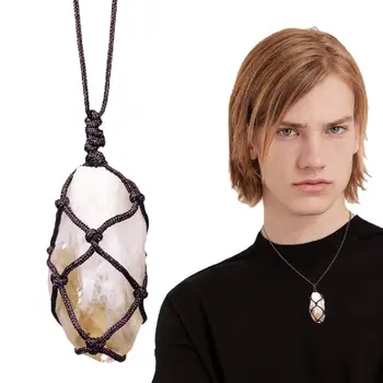 Ожерелье из необработанного хрусталя, ожерелье из необработанного цитрина, обернутого натуральной проволокой, для мужчин, целебный драгоценный камень, обернутый веревкой, подвеска из духовного камня