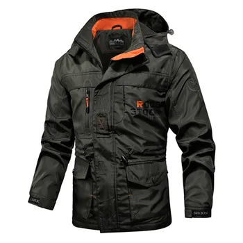Осенние модные пальто-бомберы, ветрозащитные пальто больших размеров с капюшоном, мужская однотонная верхняя одежда в стиле милитари, повседневная куртка с длинными рукавами
