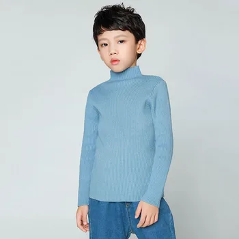 Осенние свитера для маленьких девочек и мальчиков, Детские вязаные Пуловеры, топы, Зимние свитера с длинным рукавом и высоким воротником для мальчиков и девочек, Трикотаж