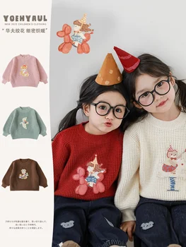Осенний новый детский удобный ветрозащитный эластичный свитер с вышивкой для девочек