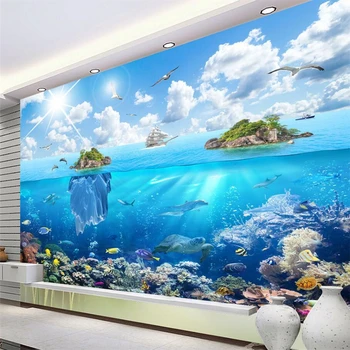 Островной пейзаж подводного мира wellyu, 3D Настенная Большая Фреска на заказ, Зеленые обои papel de parede para quarto