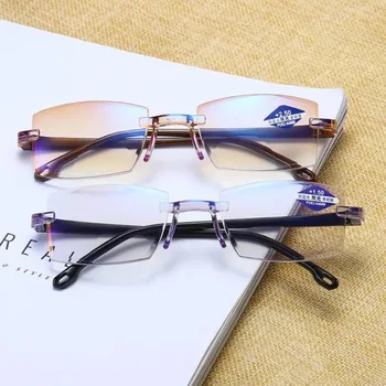 Очки для чтения с интеллектуальным увеличением, анти-синий свет, Безрамные очки для пресбиопии, очки для пожилых людей, очки для чтения на расстоянии и вблизи