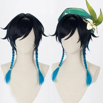 Парик Genshin Impact Venti с градиентом из коротких плетеных термостойких синтетических волос для косплея + шапочка для парика