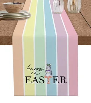 Пасхальные украшения 2023 Пасхальный цветной полосатый кролик, настольная дорожка, Кухонные коврики для обеденного стола, свадебный декор для вечеринки