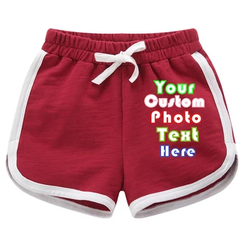 Персонализированные Детские хлопчатобумажные шорты унисекс Повседневные брюки С напечатанным логотипом И индивидуальным текстом Фото