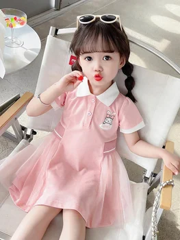 Платье для девочек Лето 2023, новая модная сетка для девочек, Красная летняя детская одежда, летнее платье принцессы
