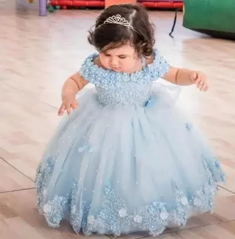 Платье с цветочным узором для девочек, Тюлевая перевязь, жемчужное кружево, принцесса-бабочка, платья для первого причастия, фантазийный подарок для детей на свадьбу, подарок-сюрприз для детей