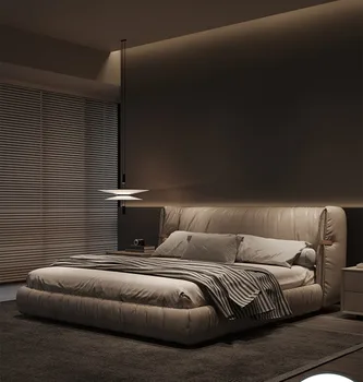 Пневматическая кровать с высоким ящиком для хранения, татами, кровать из скандинавской кожи, итальянский минимализм для двоих, современный минимализм и роскошь для взрослых.