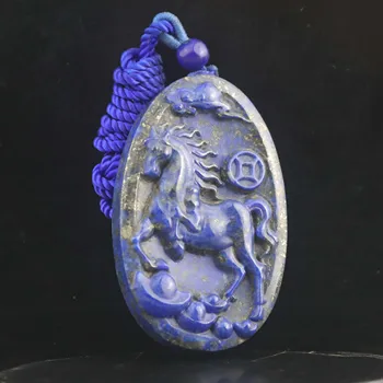 Подвеска из натурального лазурита, синего нефрита, статуэтка лошади ручной работы # 28