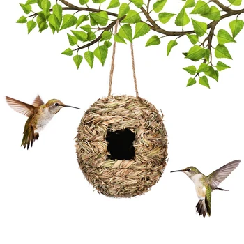 Подвесной птичий домик-гнездо из 4 предметов, форма шара, ручной работы, изготовлен из натуральной травы, идеально подходит для сада, патио