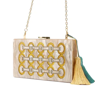 Полосатая акриловая сумка с клапаном в стиле пэчворк с золотым блеском телесного цвета, женская сумочка-мессенджер, клатч для новобрачных, женская акриловая сумка для путешествий