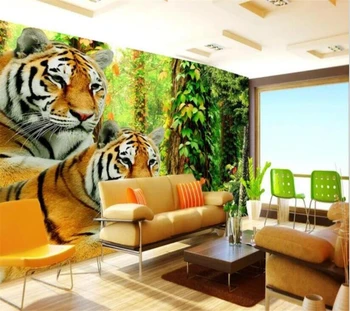 Пользовательские обои 3d большая фреска лесной тигр джунгли фон стены гостиная спальня ресторан украшения живопись фотообои
