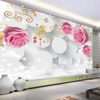 Пользовательские обои 3d зеленая вода роза дымчатая бабочка ТВ фон стена романтическая роза обои из папье-маше декоративная роспись
