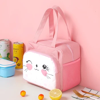Портативная сумка для ланча для женщин с мультяшным котом, удобная коробка для ланча, сумки для еды, контейнер для пикника, сумки для хранения продуктов WY205