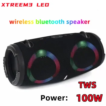 Портативный Водонепроницаемый Bluetooth-динамик высокой мощности мощностью 100 Вт, беспроводной Сабвуфер с красочным RGB-подсветкой, Стереосистема объемного звучания 360, TWS FM-бумбокс