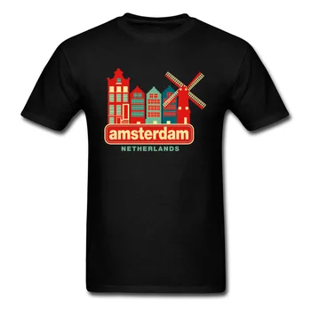 Последняя винтажная футболка с городским принтом в Амстердаме, Нидерланды, хлопковые повседневные топы, футболка Windmill Urban, мужская модная футболка
