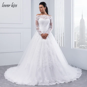 Поцелуй Влюбленного Vestido De Noiva Бальное Платье Белое Свадебное Платье Принцессы С Длинным Рукавом И Открытыми Плечами 2022 Платье Невесты Robe de Mariage