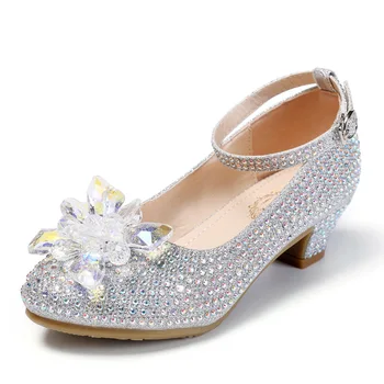 Праздничная обувь для девочек-принцесс, детские сандалии, туфли на высоком каблуке с блестками, бриллианты, Сандалии для девочек, детские модельные туфли с открытым носком и кристаллами
