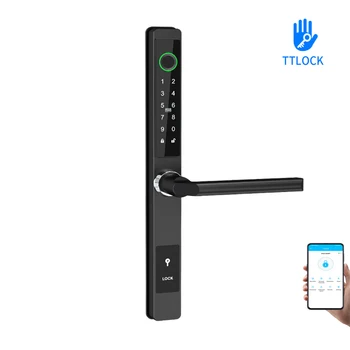 Приложение TTlock Водонепроницаемый смарт-дверной замок с паролем по отпечатку пальца из алюминиевого сплава с перемычкой для наружной раздвижной двери 