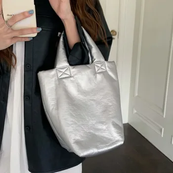 Простая дизайнерская сумка-ведро 2023, модная женская сумка нового дизайна, универсальная серебристая женская сумка