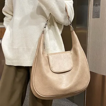 Простая однотонная большая женская сумка через плечо 2022, высококачественная сумка-тоут из мягкой кожи, женская универсальная дизайнерская сумка класса люкс