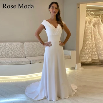 Простое свадебное платье Rose Moda с V-образным вырезом и цветами ручной работы, свадебное платье Destination на заказ