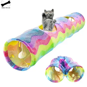 Радужный кошачий туннель, устойчивая к царапинам игрушка для дрессировки кошек Складная Кроличья нора для домашних животных Внутри и снаружи