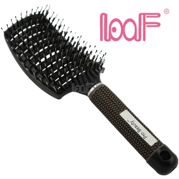 Расческа для массажа кожи головы LOOF Fashion с изогнутой щетиной и нейлоновой щеткой с серой ручкой для инструментов для укладки волос в парикмахерской.