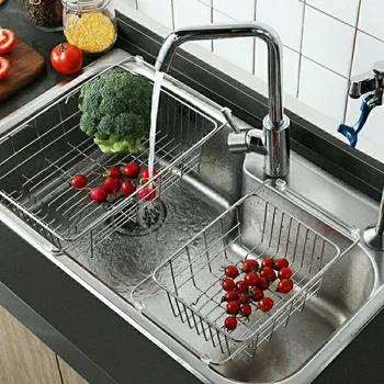 Регулируемый сливной бачок для посуды из нержавеющей стали, Сливная бачка для мытья фруктов и овощей, корзина для посуды, Кухонное хранилище