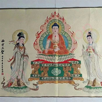Религиозная Тханка, вышитая картина из парчи, Три Святых Запада, изысканное украшение для дома, благоприятный