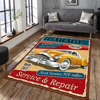 Ретро Классический плакат с мотоциклом и автомобилем, 3D Печать, ковер для дома, гостиной, спальни, Ковер для домашнего декора, противоскользящий коврик для пола, дверной коврик