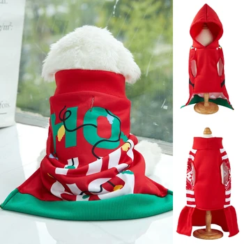 Рождественская красная юбка, одежда для домашних животных, рождественское платье с мультяшным принтом для маленьких средних собак, теплая жилетка для домашних животных, рубашка, удобный костюм для домашних животных