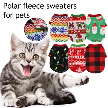 Рождественская тема, флисовая одежда для домашних животных, жилет с принтом Санта-Клауса и Снежинок, Новогодний костюм для щенков и кошек, рубашка