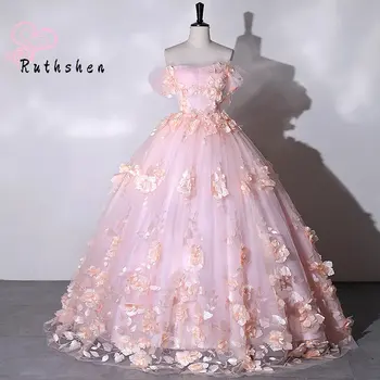 Розовое бальное платье, пышные платья с цветами с открытыми плечами, Пышные платья для Дня рождения 15 лет, платья для 16 подростков, 2023 г.