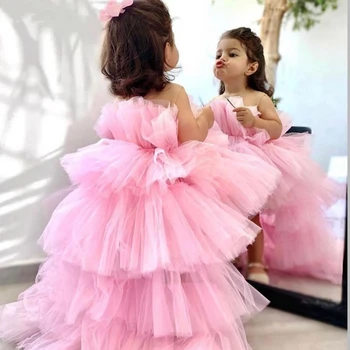 Розовые платья в цветочек для девочек, пышные платья без рукавов для свадебной вечеринки, платья для выпускного вечера, платья для первого причастия