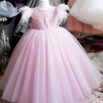 Розовые платья для девочек в цветочек, цветочные аппликации, пышный пояс из бисера, бальное представление для свадебной вечеринки, платья для Первого причастия